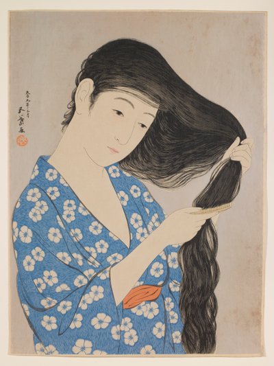 mujer peinándose de Hashiguchi Goyô