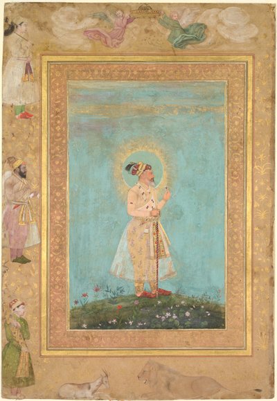 Shah Jahan sosteniendo un espinela y una larga espada de Deccan, del Álbum Tardío de Shah Jahan de Hashim