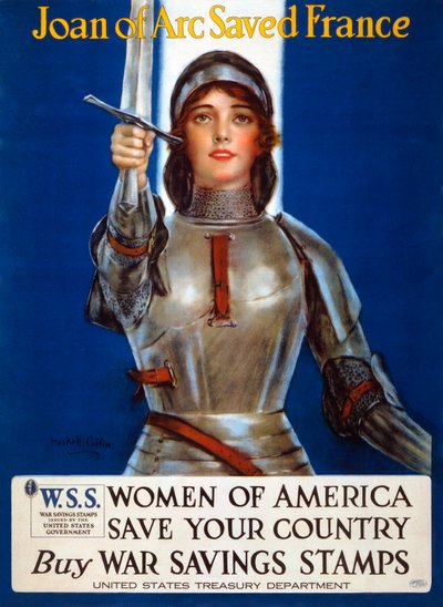 Juana de Arco salvó a Francia, Mujeres de América, salven a su país, póster, 1918 de Haskell Coffin
