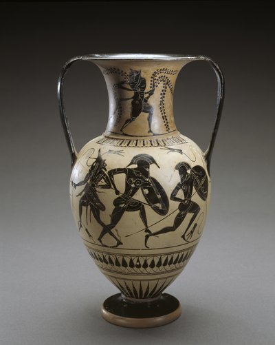 Ánfora de figuras negras con escena de la Ilíada, 540-520 a.C. de Hattatt Painter (attr. to)