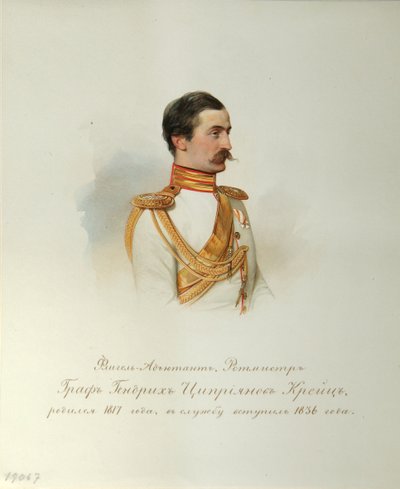 Retrato del Conde Heinrich Cyprianovich von Kreutz del Álbum de la Guardia Imperial de Caballería, 1846-1849 de Hau