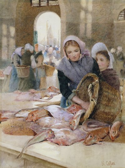 Mujeres en el mercado de pescado, Boulogne de Hector Caffieri