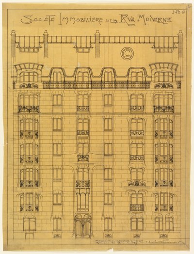 Diseño para la Fachada de la Société Immobilière de la Rue Modern, No. 6 de Hector Guimard