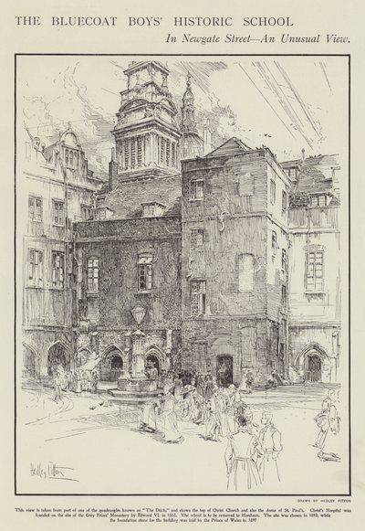 La histórica escuela de Bluecoat Boys en Newgate Street, Londres de Hedley Fitton