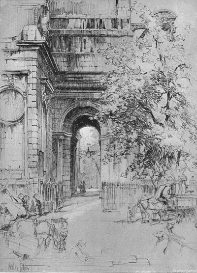 La antigua entrada al Puente de Londres bajo la torre de San Magnus, c1902, 1903 de Hedley Fitton
