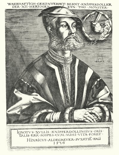 Bernhard Knipperdolling, líder anabaptista alemán y uno de los líderes de la Rebelión de Münster de 1534-1535 de Heinrich (after) Aldegrever