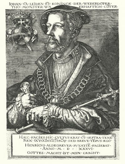 Juan de Leiden, líder anabaptista holandés y uno de los líderes de la Rebelión de Münster de 1534-1535 de Heinrich (after) Aldegrever