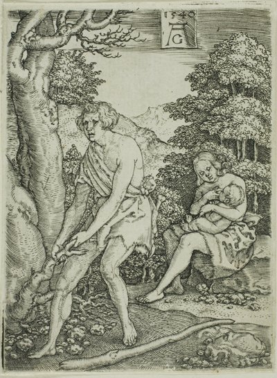 Adán y Eva trabajando, de La historia de Adán y Eva de Heinrich Aldegrever