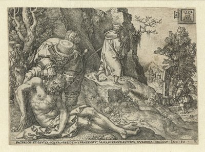 El buen samaritano cuida las heridas Parábola del Buen Samaritano (título de la serie) de Heinrich Aldegrever