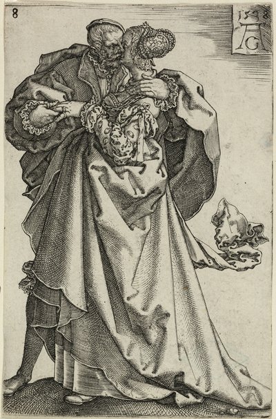 Pareja bailando, lámina ocho de Los grandes bailarines de bodas de Heinrich Aldegrever