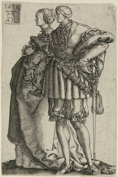 Pareja bailando, lámina once de Los grandes bailarines de bodas de Heinrich Aldegrever