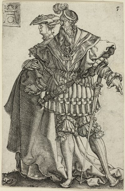 Pareja bailando, placa cinco de Los grandes bailarines de bodas de Heinrich Aldegrever
