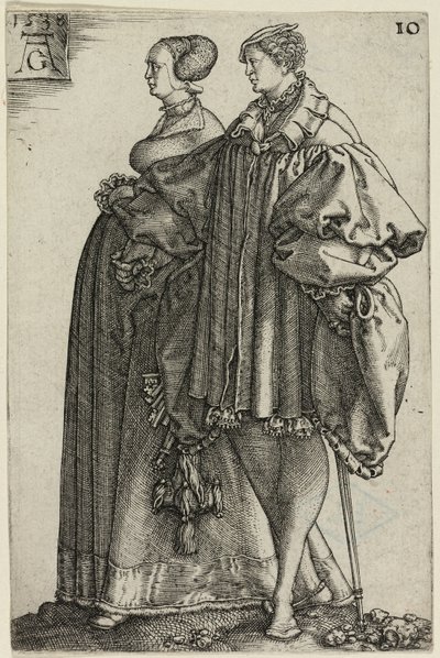 Pareja bailando, lámina diez de Los Grandes Bailarines de Boda de Heinrich Aldegrever