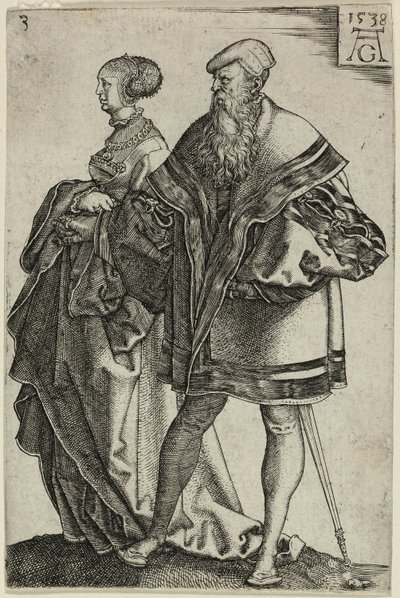 Pareja Bailando, lámina tres de Los Grandes Bailarines de Boda de Heinrich Aldegrever