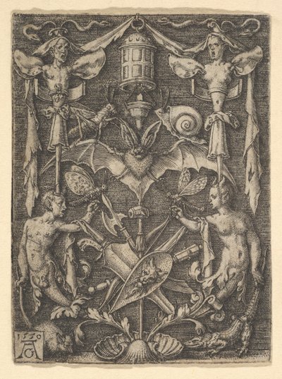 Diseño para un candelabro grotesco con un murciélago en el centro, 1550 de Heinrich Aldegrever