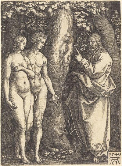 Dios Prohíbe Comer del Árbol de Heinrich Aldegrever