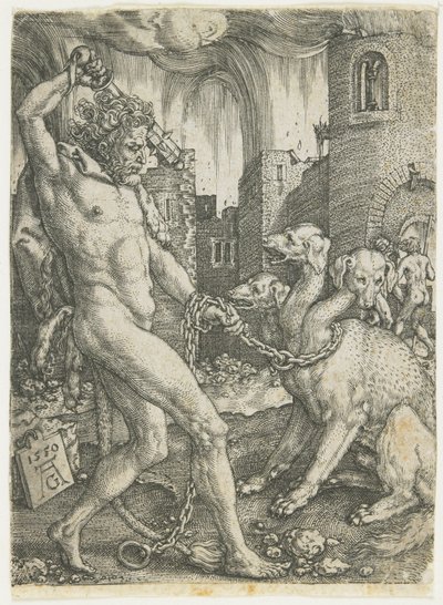 Hércules encadena a Cerbero, 1550 de Heinrich Aldegrever