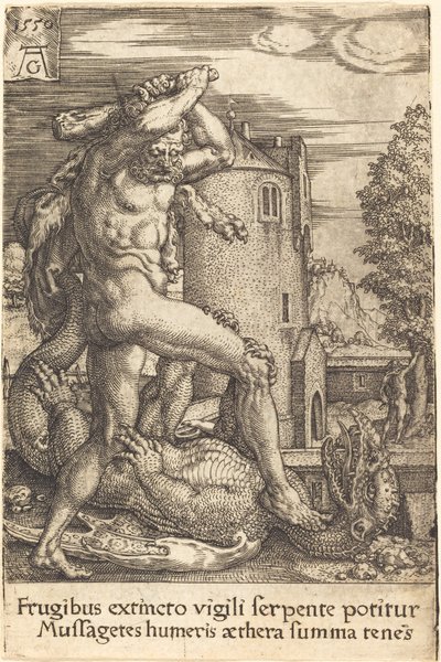 Hércules matando al dragón de Heinrich Aldegrever