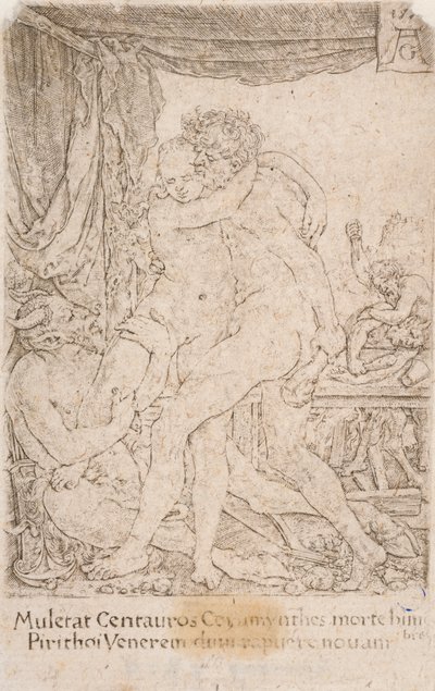 Hércules e Hipodamea, de la serie:  Los trabajos de Hércules (10) de Heinrich Aldegrever