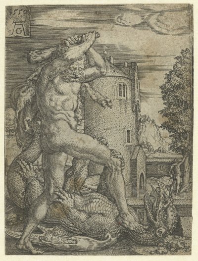 Hércules mata al dragón Ladon Trabajos de Hércules (título de la serie) de Heinrich Aldegrever