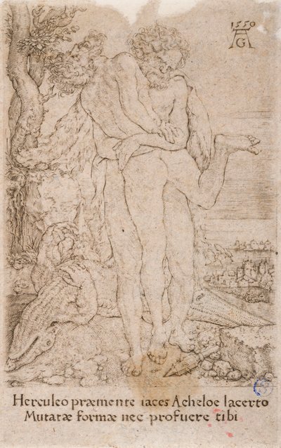 Hércules luchando contra el dios-río Aqueloo, de la serie:  Los Trabajos de Hércules (7) de Heinrich Aldegrever