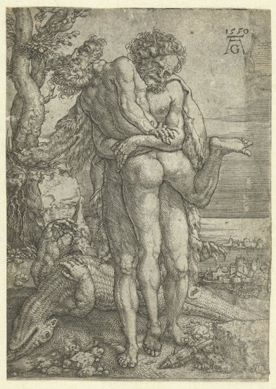 Hércules lucha contra el dios del río Aqueloo Trabajos de Hércules (título de la serie) de Heinrich Aldegrever