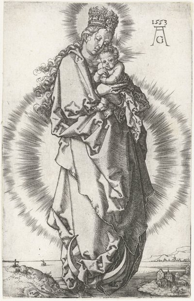 virgen y el niño en la luna creciente de Heinrich Aldegrever