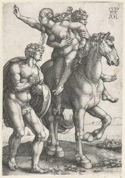 Secuestro de una mujer por un sátiro de Heinrich Aldegrever