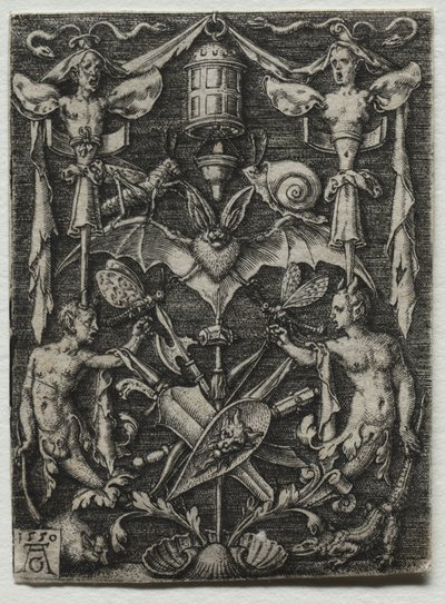 Diseño de ornamento con un murciélago en el centro de Heinrich Aldegrever