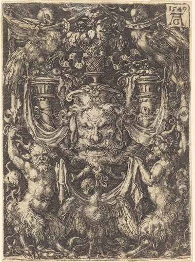 Ornamento con Máscara, Águila entre Sátiros Abajo, 1549 de Heinrich Aldegrever