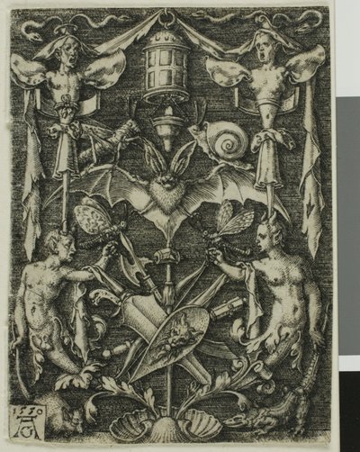 Diseño ornamental con un murciélago en el centro de Heinrich Aldegrever