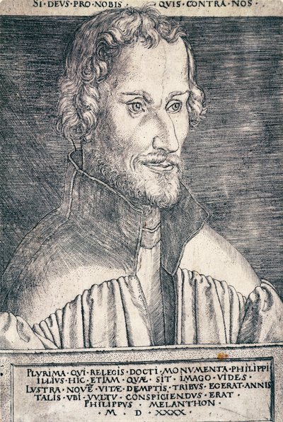 Retrato de Philip Melanchthon o Philipp Schwarzerd (1497-1560), humanista y teólogo alemán, grabado por Heinrich Aldegrever (1502-ca 1561) de Heinrich Aldegrever