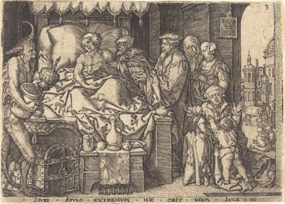 El hombre rico en su lecho de muerte, 1554 de Heinrich Aldegrever