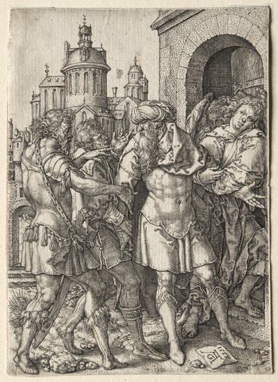 La historia de Lot: Lot previene a los sodomitas de la violencia, 1555 de Heinrich Aldegrever