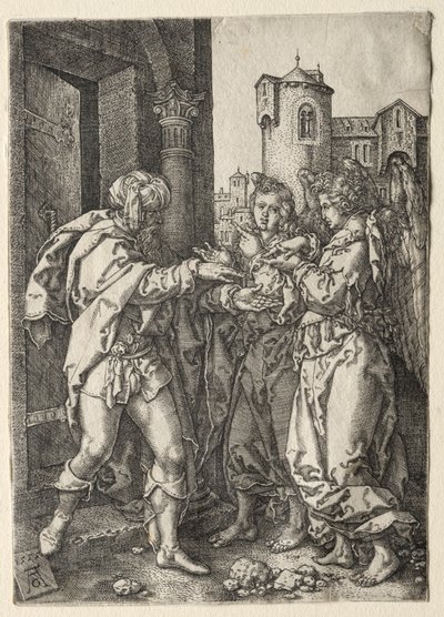 La Historia de Lot: Lot da la Bienvenida a los Ángeles de Heinrich Aldegrever