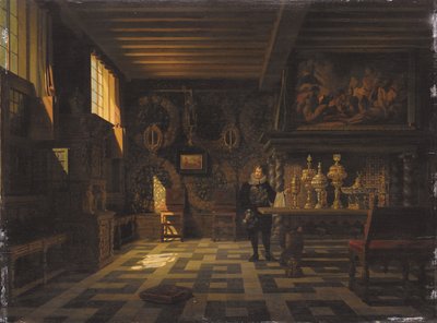 Interior de un palacio del siglo XVII (óleo sobre lienzo) de Heinrich Anton Heger