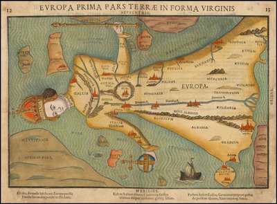 Mapa antropomórfico de Europa de Heinrich Bünting de la década de 1580 de Heinrich Bünting
