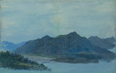 El Inn Valley cerca de Flintsbach con el castillo de Falkenstein y las montañas Kaiser al fondo de Heinrich Burkel
