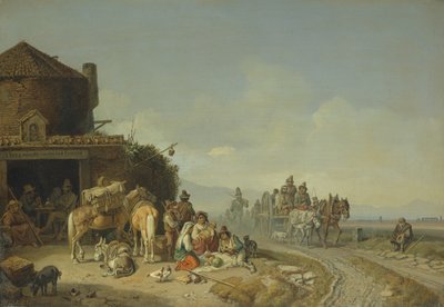 Viajeros ante una posada de Heinrich Burkel