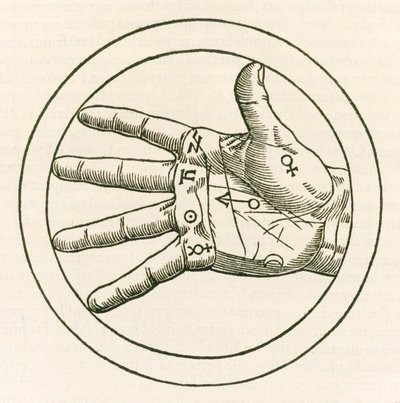 La mano de la quiromancia grabado de Heinrich Cornelius Agrippa von Nettesheim (1486-1535) De occulta philosophia libri tres publicado en 1533 de Heinrich Cornelius Agrippa von Nettesheim