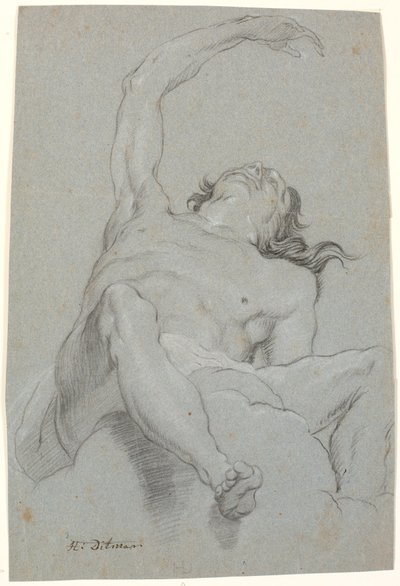 Hombre desnudo, visto "de sotto in su". Estudio para figura en pintura de techo de Heinrich Dittmers