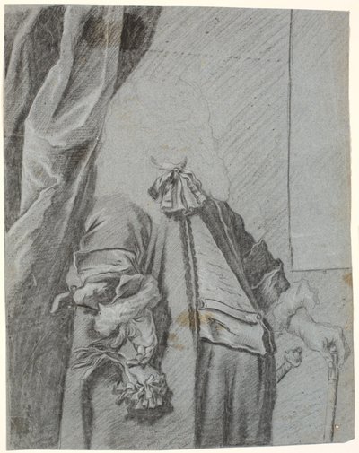 Estudio para un retrato de hombre, figura 3/4, mano derecha sosteniendo un guante, apoyada en el costado, mano izquierda apoyada en un bastón de Heinrich Dittmers
