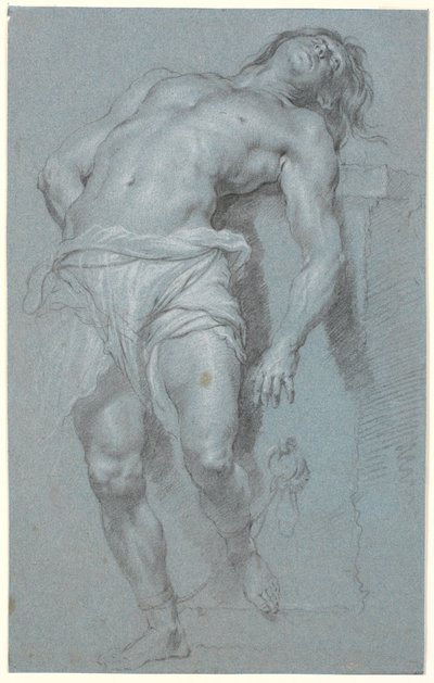 Modelo masculino reclinado, de pie, encadenado a un altar de Heinrich Dittmers