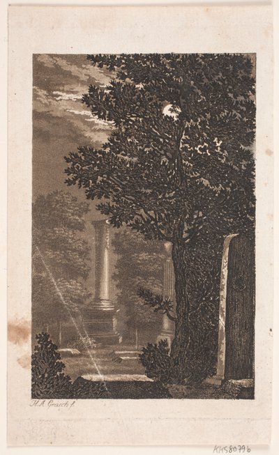 Desde el Cementerio Assistens, parque con columna a la luz de la luna de Heinrich Grosch