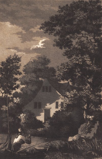 Paisaje con luz de luna y flautista de Heinrich Grosch