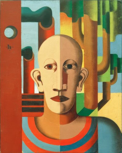 Trabajador (Autorretrato frente a árboles y chimeneas) de Heinrich Hoerle