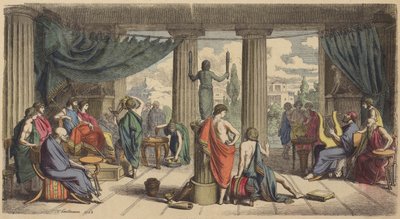 Una corte real en la Antigua Grecia (grabado coloreado) de Heinrich Leutemann