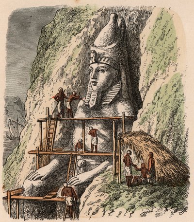 Egipto antiguo: Tallando una estatua del Templo de Abu Simbel, 1866 de Heinrich Leutemann