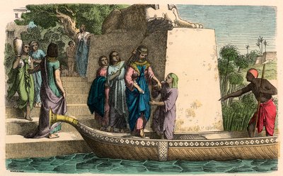 Egipto Antiguo: Dama distinguida viajando en una barca de Heinrich Leutemann