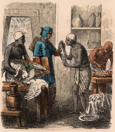Egipto antiguo: Embalsamando animales, 1866 de Heinrich Leutemann